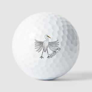 Great egret bird cartoon illustration golf balls