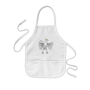 Great egret bird cartoon illustration kids apron