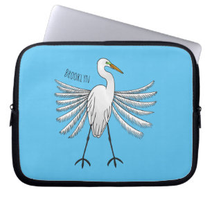 Great egret bird cartoon illustration  laptop sleeve