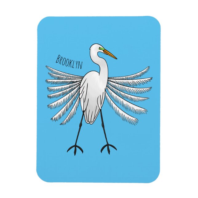 Great egret bird cartoon illustration  magnet (Vertical)
