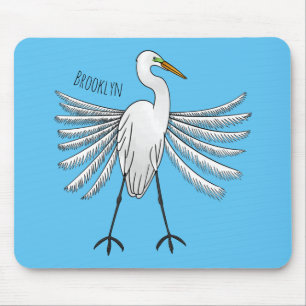 Great egret bird cartoon illustration  mouse pad