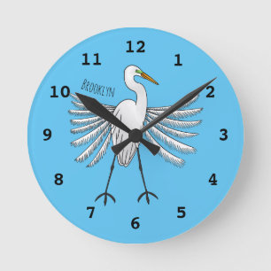 Great egret bird cartoon illustration  round clock