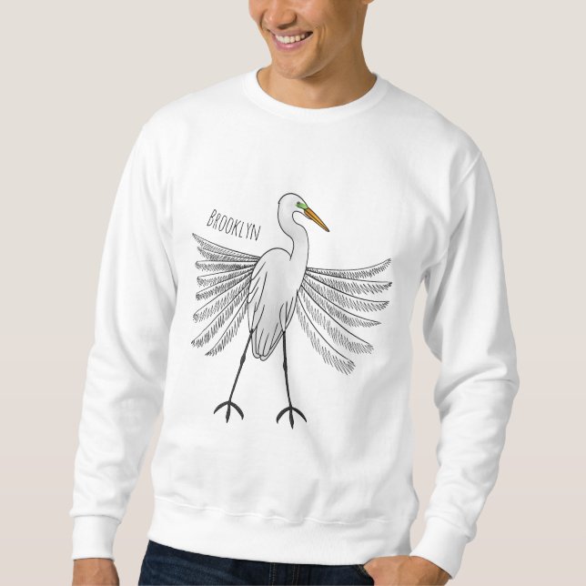Great egret bird cartoon illustration   sweatshirt (Front)