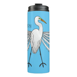 Great egret bird cartoon illustration  thermal tumbler