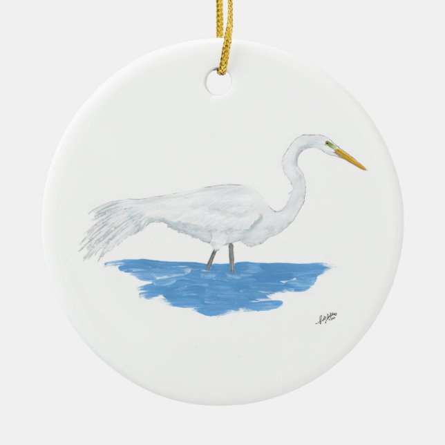 Great Egret Ceramic Tree Decoration (Front)