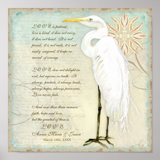 Great Egret Coastal Beach - Wedding Personalised Poster (Front)