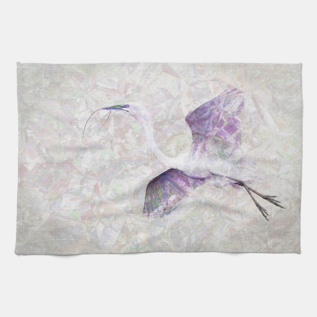 Great Egret Digital Art Kitchen Towel (Horizontal)
