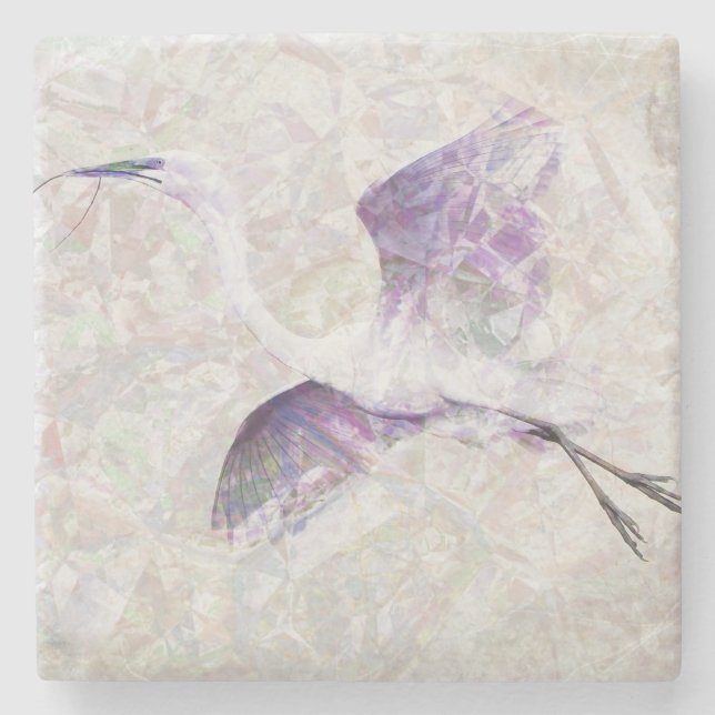 Great Egret Digital Art Stone Coaster (Front)