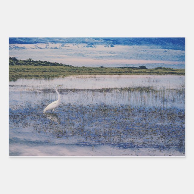 Great Egret in the Wetlands Wrapping Paper Sheet (Front 3)