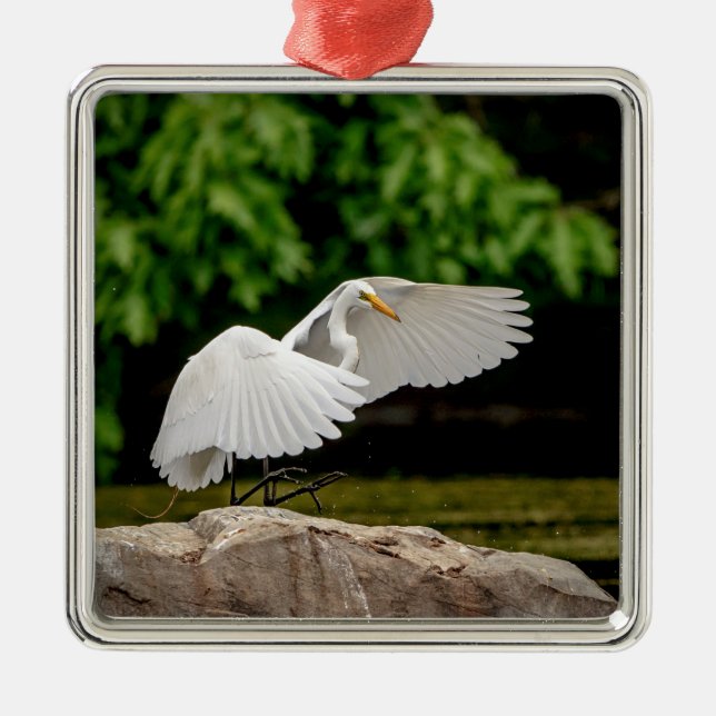 Great Egret Metal Tree Decoration (Front)