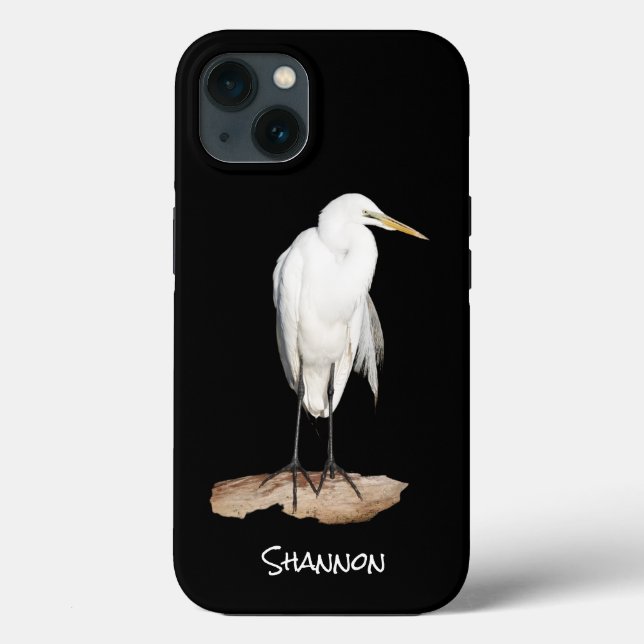 Great Egret on black, personalised Case-Mate iPhone Case (Back)