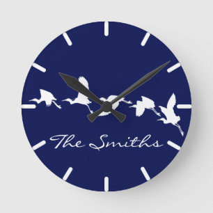 Great Egrets in Flight (Choose background color) Round Clock