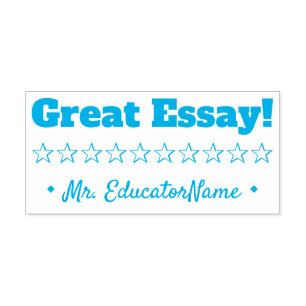 "Great Essay!" + Custom Teacher Name Rubber Stamp