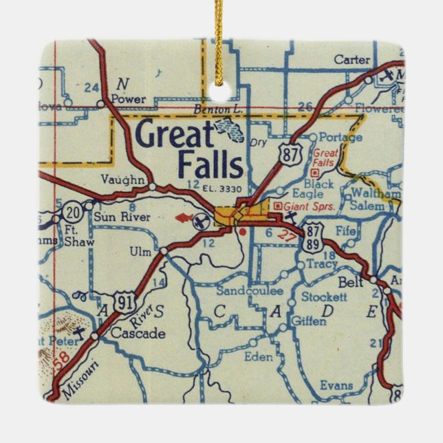 Great Falls MT Vintage Map Ceramic Ornament (Back)