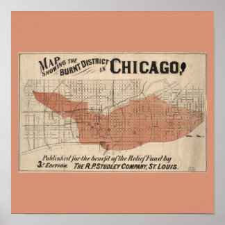 Great fire of Chicago map Poster
