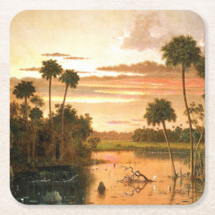 Great Florida Sunset, fine art painting, Square Paper Coaster