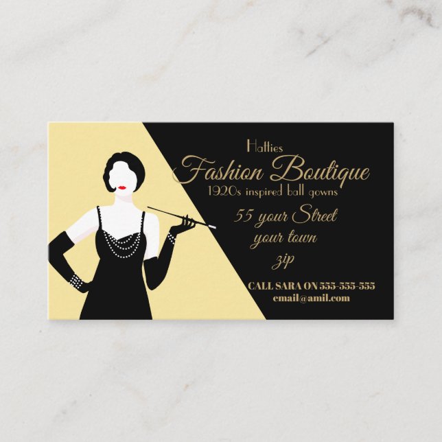 Great Gatsby 1920s Flapper boutique fashion shop Business Card (Front)