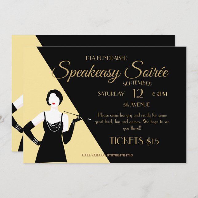 Great Gatsby 1920s Flapper Party promo poster Invitation (Front/Back)