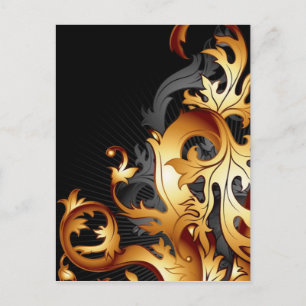 great gatsby abstract flourish black and gold leaf postcard