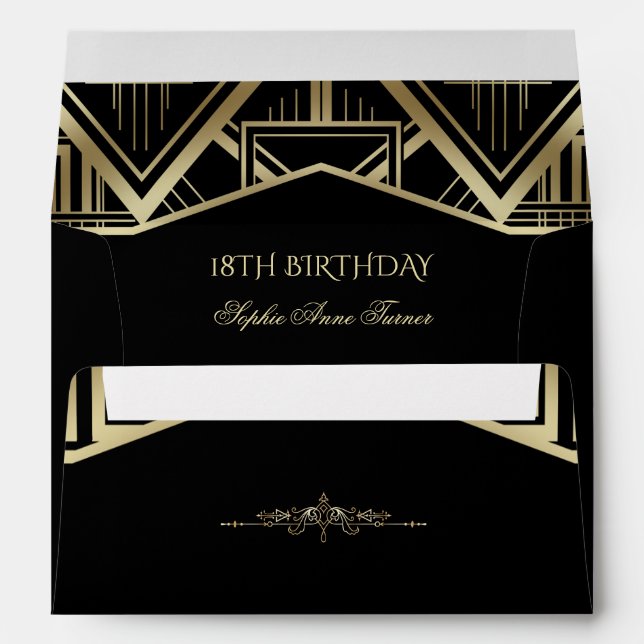 Great Gatsby Art Deco 18th Birthday Return Address Envelope (Back (Bottom))