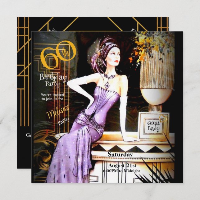 Great Gatsby Art Deco 60th Birthday Party  Invitation (Front/Back)