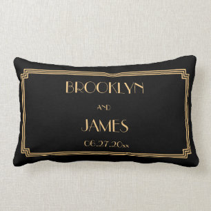 Great Gatsby Art Deco Black Lumbar Wedding Pillows