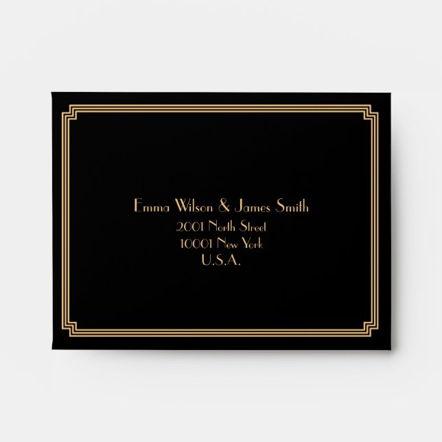Great Gatsby Art Deco Black Wedding RSVP Envelopes (Front)