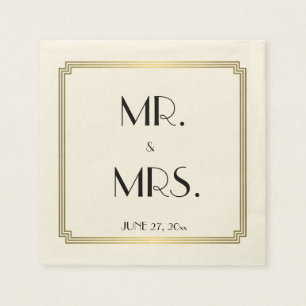 Great Gatsby Art Deco Ecru Gold Wedding Napkins