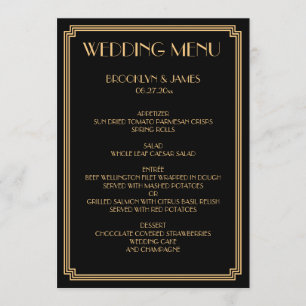 Great Gatsby Art Deco Gold Black Wedding Menu