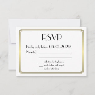 Great Gatsby Art Deco Gold Wedding RSVP Card