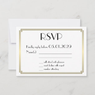Great Gatsby Art Deco Gold Wedding RSVP Cards