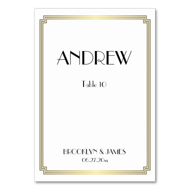 Great Gatsby Art Deco Gold Wedding Table Cards (Front)
