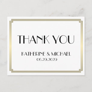 Great Gatsby Art Deco Gold Wedding Thank You Postcard