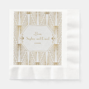 Great Gatsby Art Deco Gold White Wedding Napkin