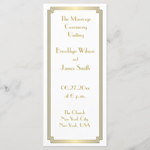 Great Gatsby Art Deco Gold White Wedding Programs Programme
