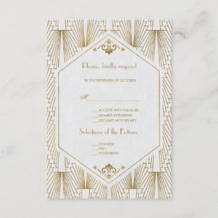 Great Gatsby Art Deco Gold White Wedding RSVP Card