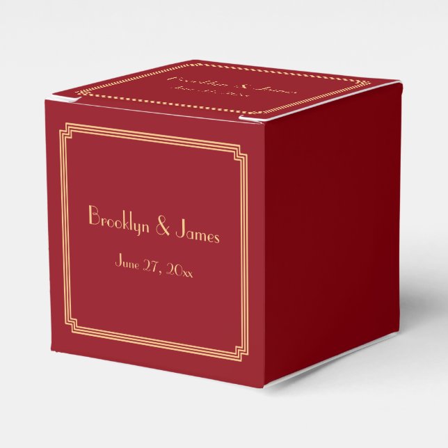 Great Gatsby Art Deco Red Wedding Favour Boxes (Front Side)