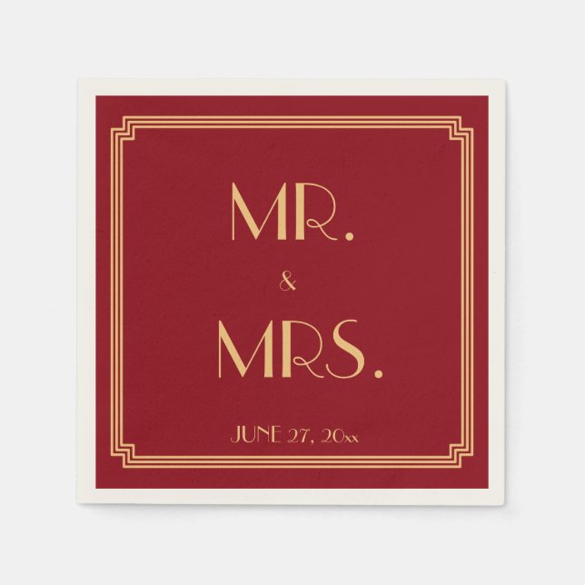 Great Gatsby Art Deco Red Wedding Napkins (Front)