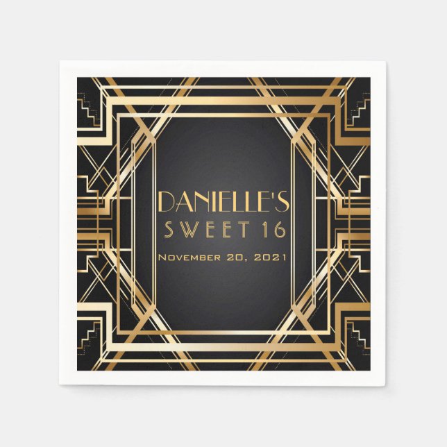 Great Gatsby Art Deco Sweet 16 Personalised Napkin (Front)