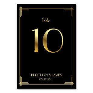 Great Gatsby Art Deco Table Number 10 Gold Black