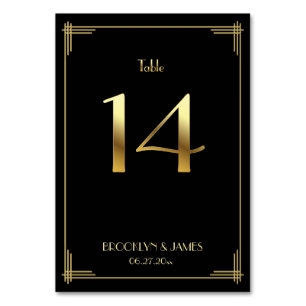 Great Gatsby Art Deco Table Number 14 Gold Black