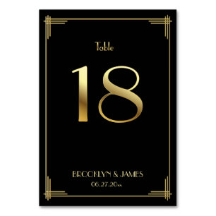 Great Gatsby Art Deco Table Number 18 Gold Black