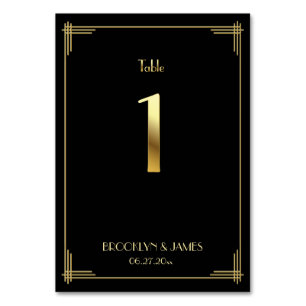 Great Gatsby Art Deco Table Number 1 Gold Black