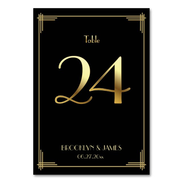 Great Gatsby Art Deco Table Number 24 Gold Black (Front)