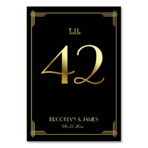 Great Gatsby Art Deco Table Number 42 Gold Black