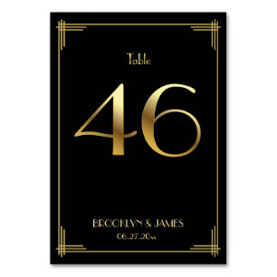 Great Gatsby Art Deco Table Number 46 Gold Black
