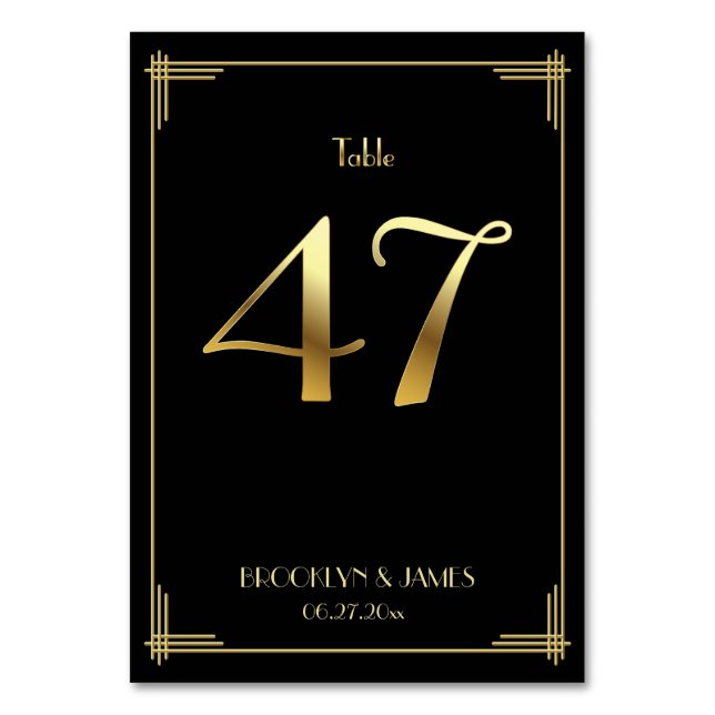 Great Gatsby Art Deco Table Number 47 Gold Black (Front)