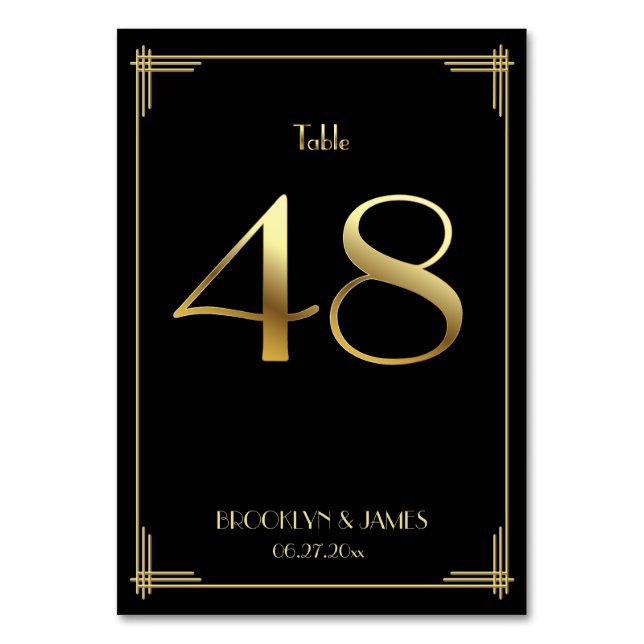 Great Gatsby Art Deco Table Number 48 Gold Black (Front)