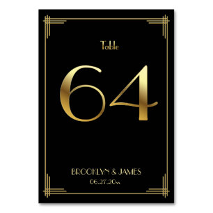 Great Gatsby Art Deco Table Number 64 Gold Black