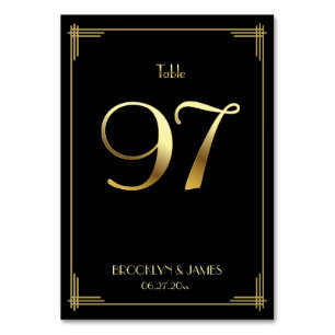 Great Gatsby Art Deco Table Number 97 Gold Black